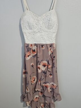 White Lace Bodice Floral Midi Dress